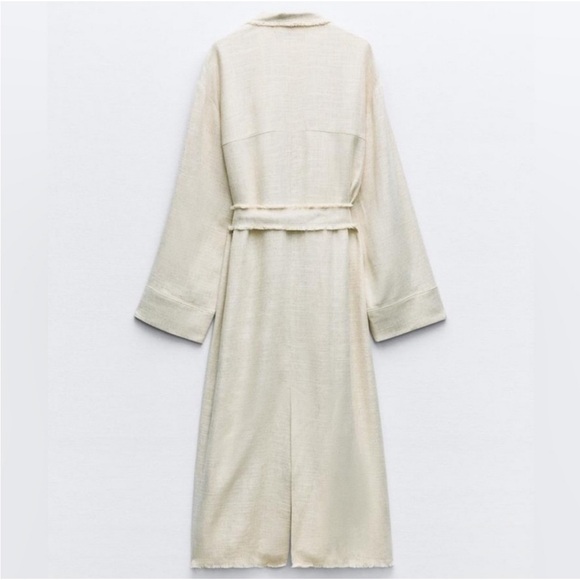 Zara Frayed Rustic Linen Blend Trench Coat NWT XS-S - Picture 4 of 6